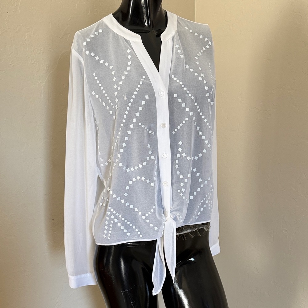 Ellen Tracy Sheer White Button-Down Shirt